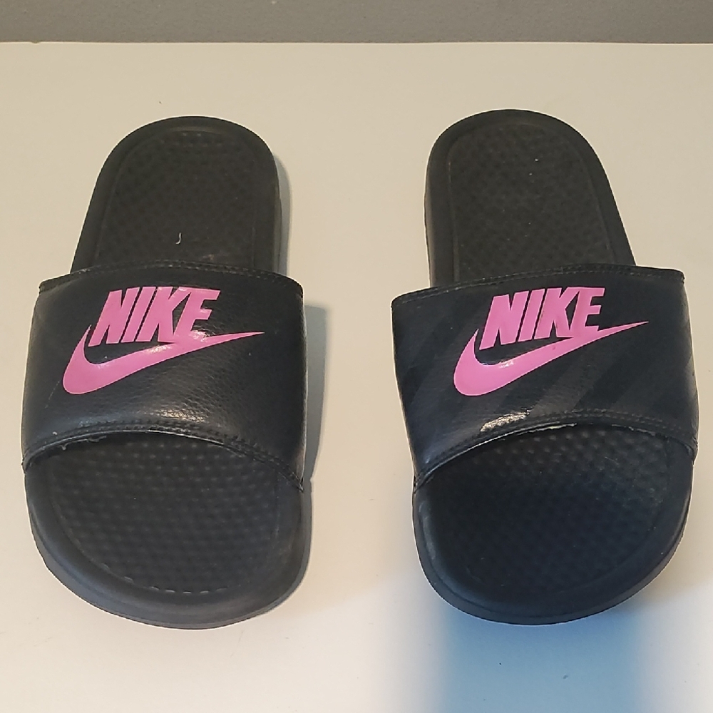 Nike Slides with Pink Logo on Black